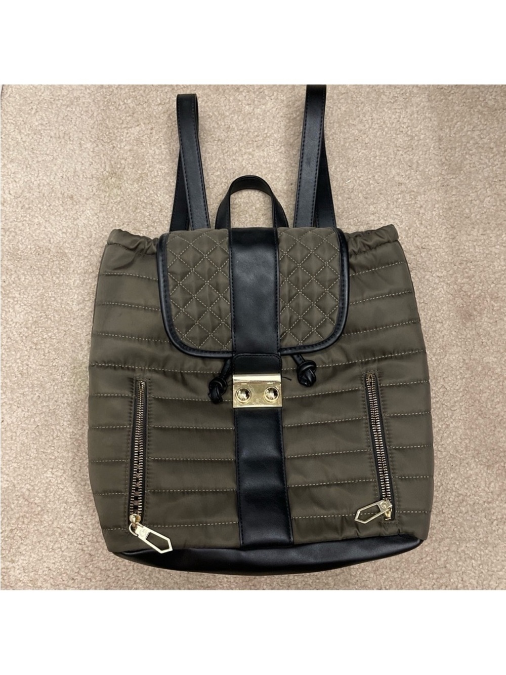 Gianni Bini Olive Green Nylon Puffer Backpack with Black Trim